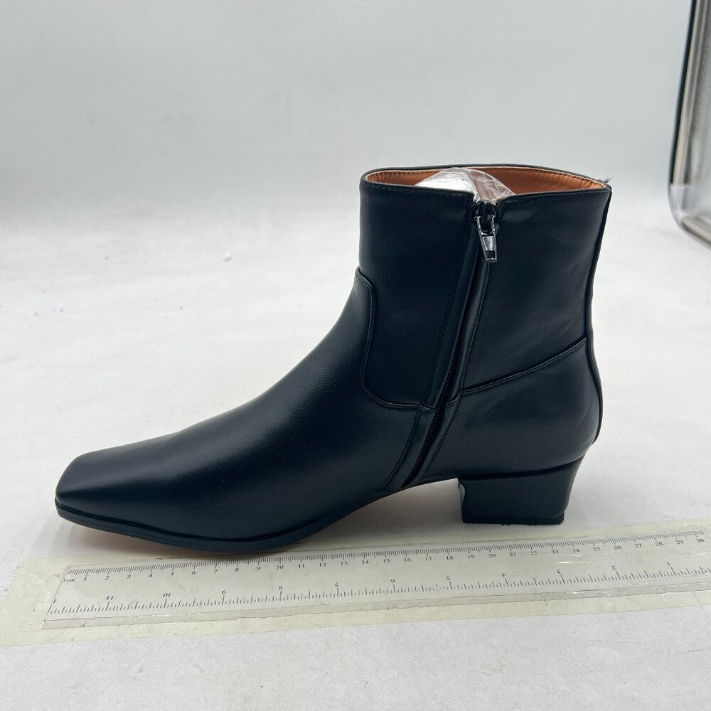 FOWT Black Square Toe Low Block Heels Side Zipper Ankle Boots Formal Shoes